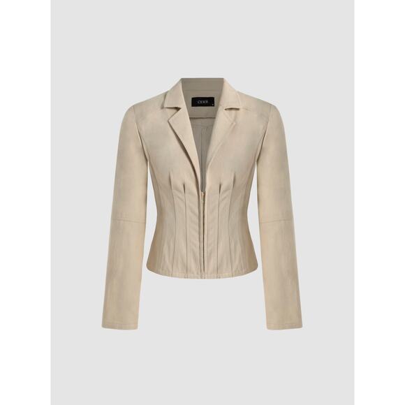 CIDER Beige Notched Collar Crop Cotton Blazer - Picture 5 of 10